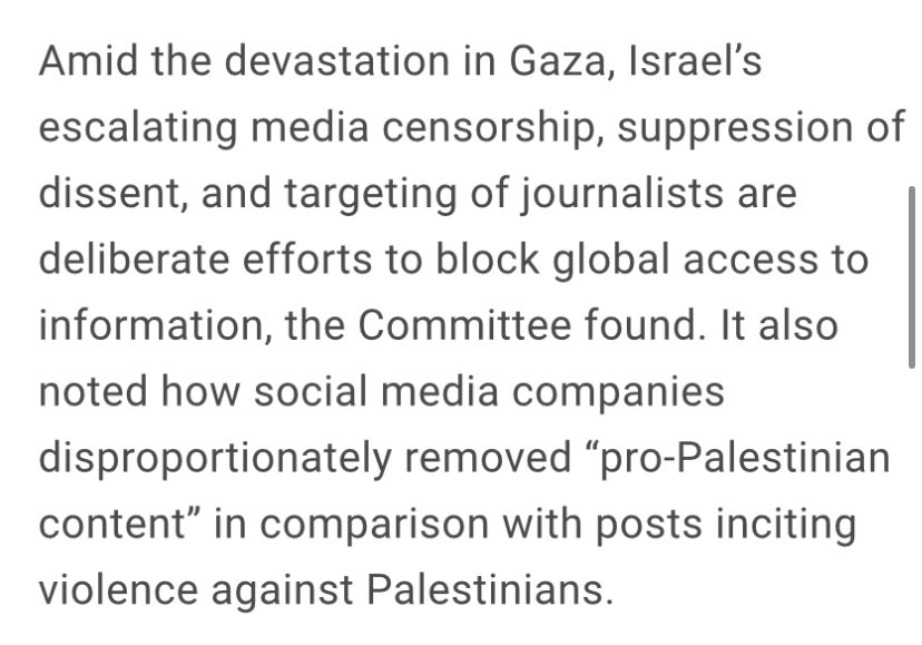 BMoon_bee's tweet photo. Comité spécial de l’ONU 🇺🇳 

«Dans un contexte de génocide à Gaza, l'escalade de la censure des médias par Israël, la suppression de l’opposition et le ciblage des journalistes sont des efforts délibérés pour bloquer l'accès mondial à l'information. » https://t.co/JVay6ie7sY