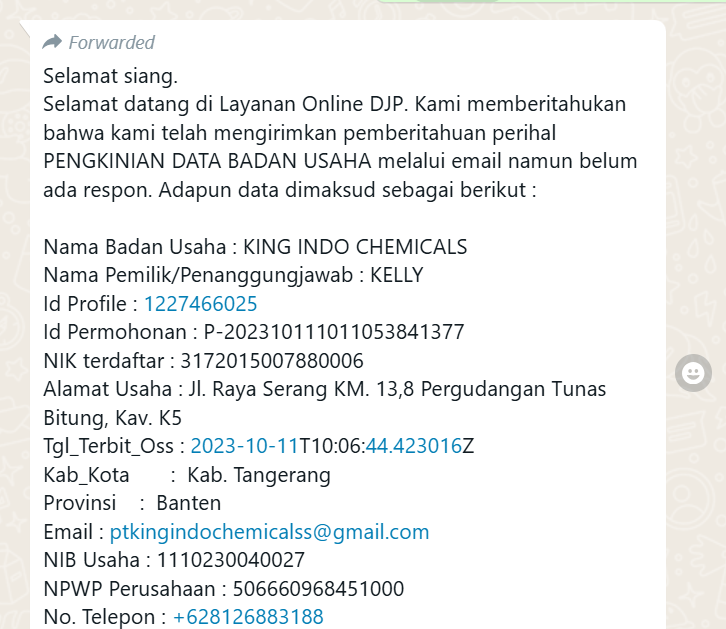 robbyvp10's tweet photo. @kring_pajak min, ada yg WA ke kantor kami untuk verifikasi data perusahaan, apakah ini benar dari DJP? https://t.co/7rFhlO2e2P