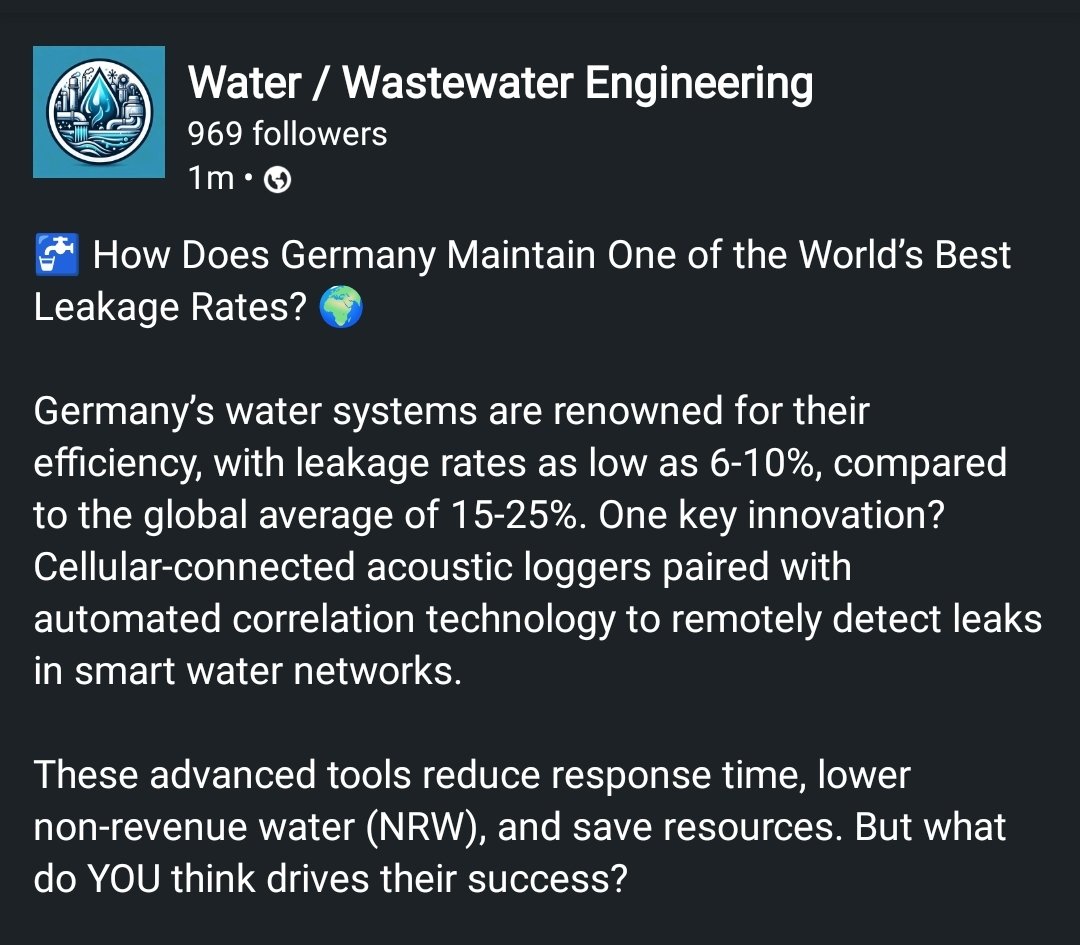 zahedfah's tweet photo. Let’s reimagine water efficiency! Cast your vote & share your insights. Together, we can build smarter water systems worldwide!👇
https://t.co/M0M51TQcuv
#SmartWaterNetworks #LeakageDetection #WaterEfficiency #NonRevenueWater #SustainableWaterManagement #InnovativeSolutions #IoT https://t.co/HDj27nDzr4