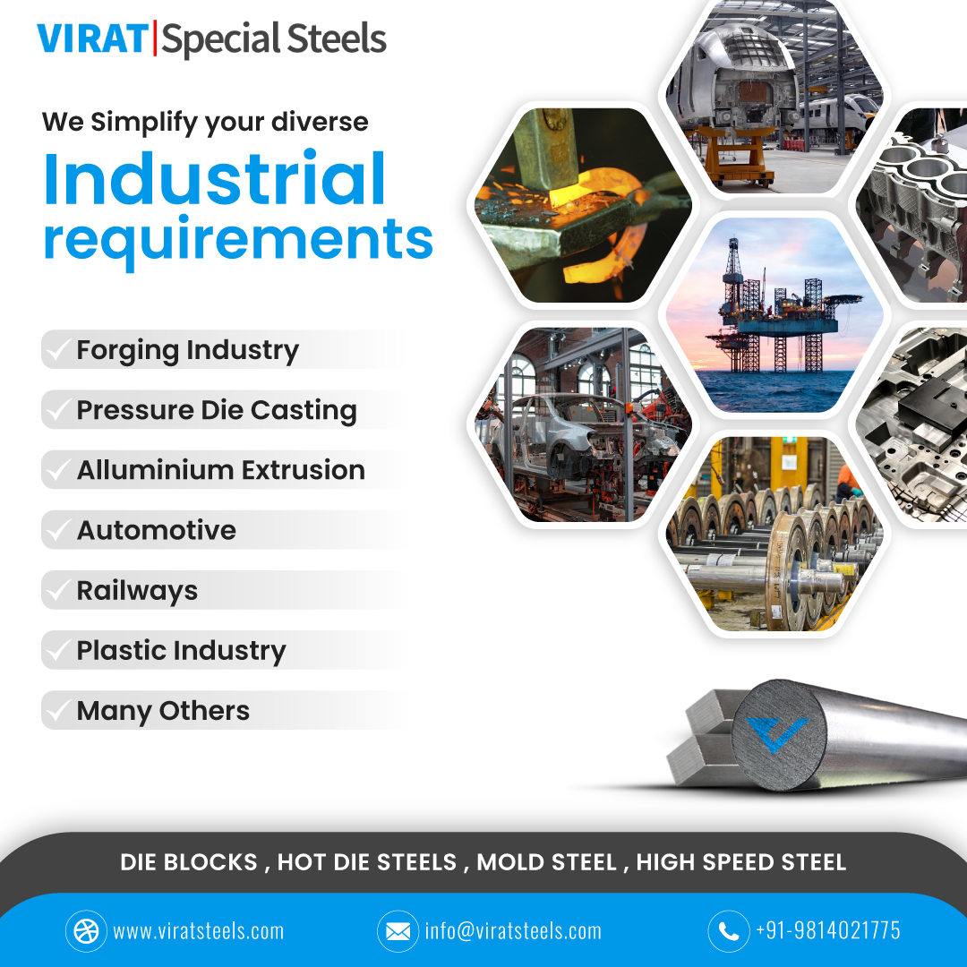 ViratSplSteels's tweet photo. VIRAT SPECIAL STEELS PVT. LTD. on Google: https://t.co/L1j0ye4ygK Industry Insights: Where We Supply #ToolSteel ๐ ๏ธ #ViratSpecialSteels stands tall as Indiaโs largest stockiest, importer, and supplier of #HSSSteel, #HotWorkSteel, #ColdWorkSteel & #PlasticMouldSteel. https://t.co/90YYmWofs9
