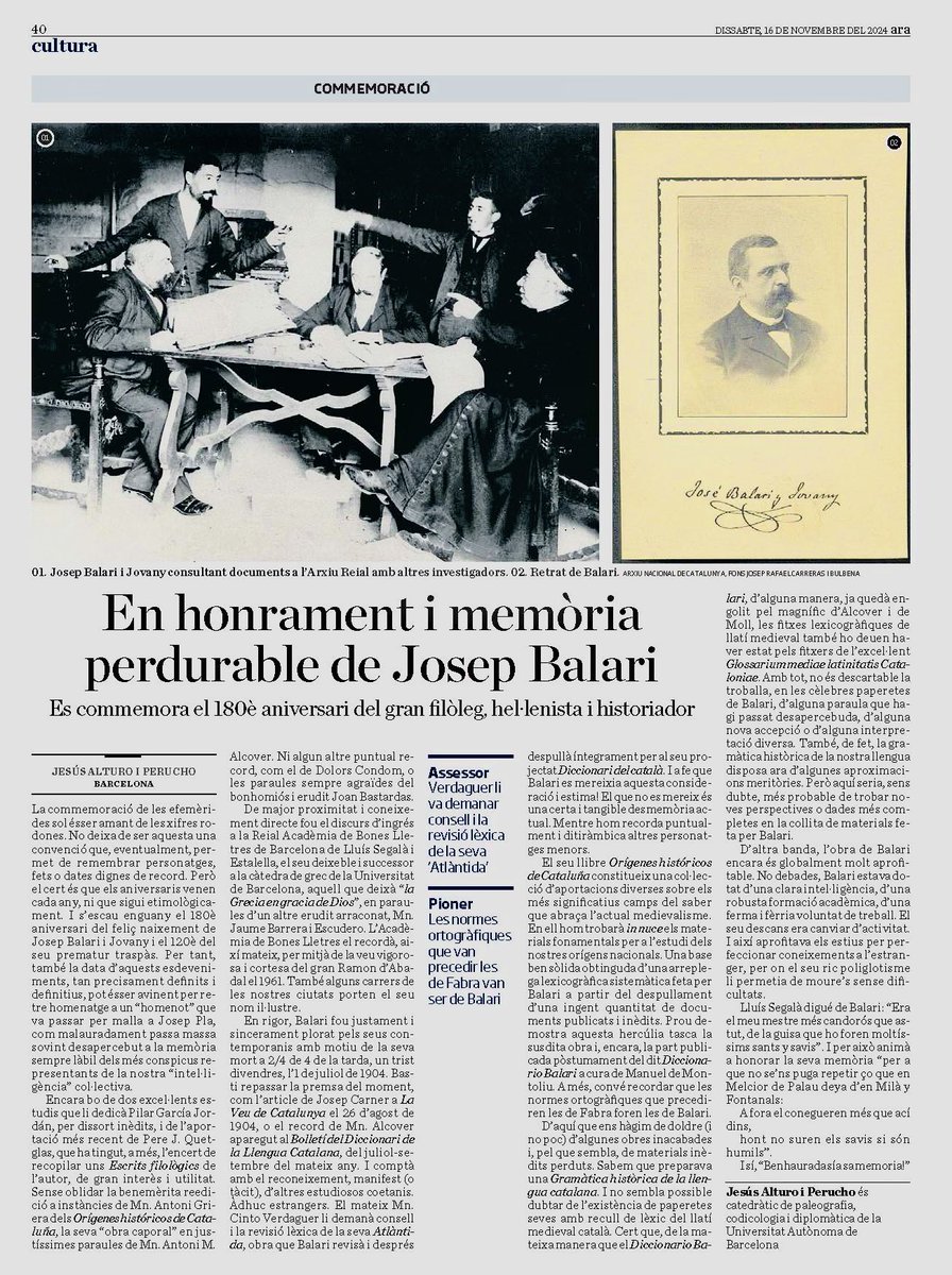 talaix's tweet photo. 𝐍𝐨 𝐬𝐮𝐫𝐞𝐧 𝐞𝐥𝐬 𝐬𝐚𝐯𝐢𝐬 𝐬𝐢 𝐬𝐨́𝐧 𝐡𝐮𝐦𝐢𝐥𝐬!
180è aniversari del naixement del gran Josep Balari, filòleg i historiador, avui a les pàgines del @diariARA @ARAcultura per @jesus_alturo @UABBarcelona 
#català #orígens #històriacultural https://t.co/7UqQJsSGmL