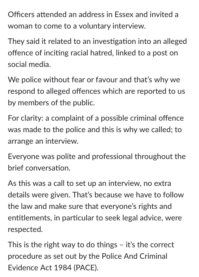 WeAreFairCop's tweet photo. All well and good. But not any consideration of the article 10 rights of a journalist to protected political speech, no consideration of the Code of Practice regarding NCHIs and no explanation of why you suddenly upgraded it to a crime once you had your arses handed to you https://t.co/lf9SQAIxCi