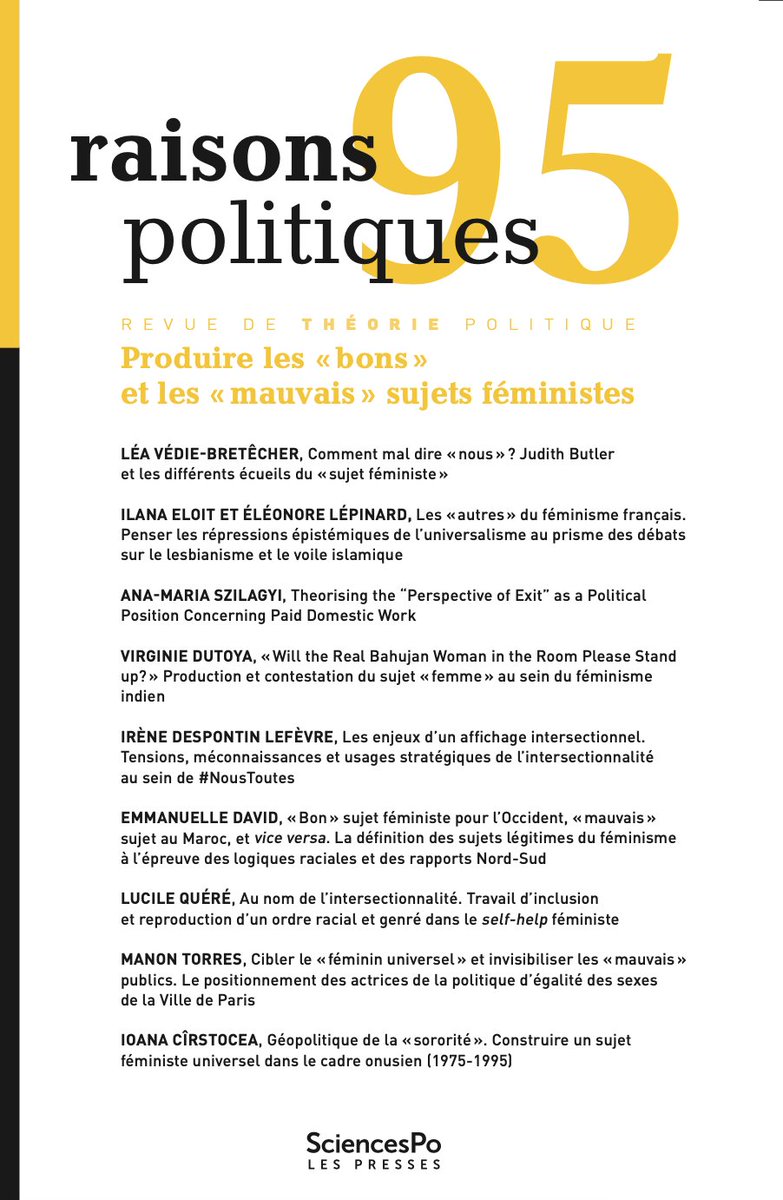 Benjamin Boudou (@bboudou) on Twitter photo 📢 Parution du nouveau Raisons politiques ! <a href="/RaisonsPo/">Raisons politiques</a>
Un épais et passionnant n°95, dirigé par Emmanuelle David et Eléonore Lépinard: "Produire les 'bons' et 'mauvais' sujets féministes"
Dispo aux <a href="/EditionsScpo/">Presses Sciences Po</a> et sur <a href="/Cairninfo/">Cairn.info</a>: shs.cairn.info/revue-raisons-… 📢 Parution du nouveau Raisons politiques ! <a href="/RaisonsPo/">Raisons politiques</a>
Un épais et passionnant n°95, dirigé par Emmanuelle David et Eléonore Lépinard: "Produire les 'bons' et 'mauvais' sujets féministes"
Dispo aux <a href="/EditionsScpo/">Presses Sciences Po</a> et sur <a href="/Cairninfo/">Cairn.info</a>: shs.cairn.info/revue-raisons-…