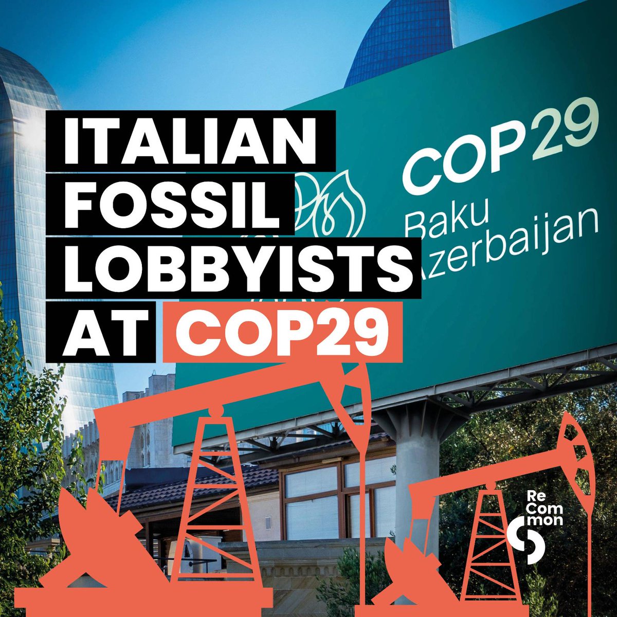 📢The 🇮🇹 delegation at #COP29Baku can ‘count on’ 22 fossil lobbyists. They are in good company: together with the other organisations in the #KickBigPollutersOut network, ReCommon has discovered that in total there are at least 1773 fossil lobbyists in 🇦🇿.

For 🇮🇹, there are
