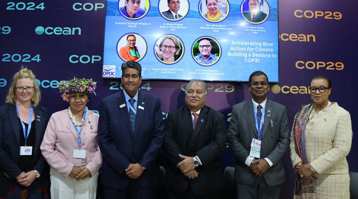 ForumSEC's tweet photo. #COP29 Side Event on “Accelerating Blue Action for Climate: Building a Sealane to COP31” organised by @PacOceanComm showcased the exceptional ocean leadership of the Pacific region, the strengths in regionalism, and the ambition of the Pacific building towards #COP31. https://t.co/QNXNakr8NH