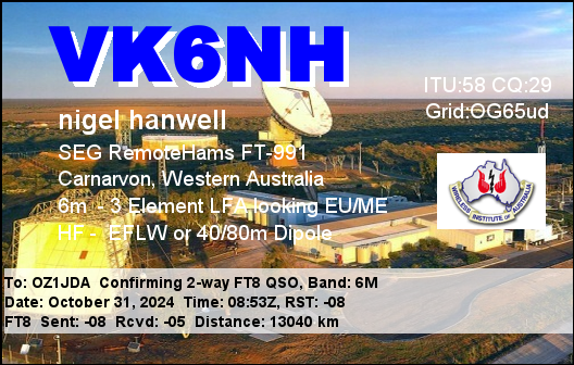 OZ1JDA's tweet photo. Top eQSL VK6NH, Australia #EQSL #HamRadio #DX https://t.co/R3Y7wfbAoG