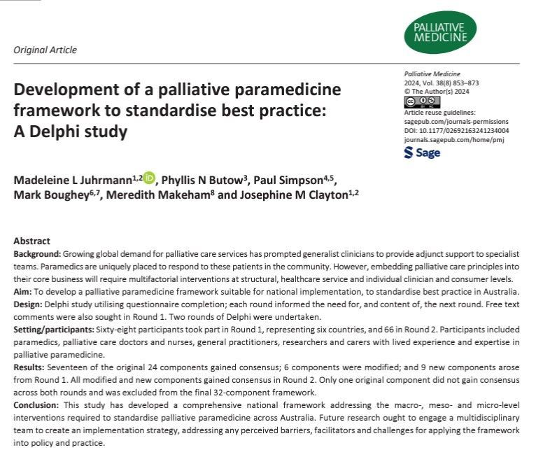 Paramedics should be supported to make complex clinical decisions specific to #palliative care contexts with confidence and navigate holistic care pathways that prioritise referral functions available to other community-based clinicians. #hpm #hapc buff.ly/3YRr2NF