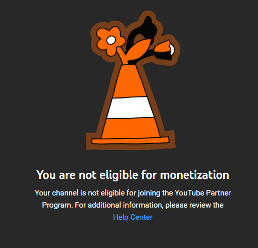 ThiccRadChad's tweet image. Honestly a lil screwed up YouTube has this bit of art when your channel is ineligible for monetization. Like 'Ah eto, no compensation for your work for you, teehee'