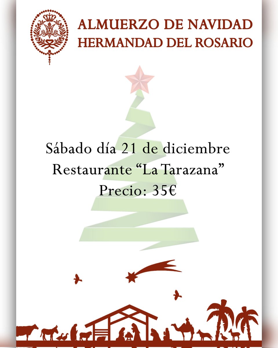 𝗔𝗟𝗠𝗨𝗘𝗥𝗭𝗢 𝗗𝗘 𝗡𝗔𝗩𝗜𝗗𝗔𝗗 𝟮𝟬𝟮𝟰

🗓️ 𝗦𝗮́𝗯𝗮𝗱𝗼 𝗗𝗶́𝗮 𝟮𝟭 𝗱𝗲 𝗱𝗶𝗰𝗶𝗲𝗺𝗯𝗿𝗲 

📍 Restaurante "𝗟𝗮 𝗧𝗮𝗿𝗮𝘇𝗮𝗻𝗮" 

𝗣𝗥𝗘𝗖𝗜𝗢: 𝟯𝟱€

En breve indicaremos los plazos de inscripción.