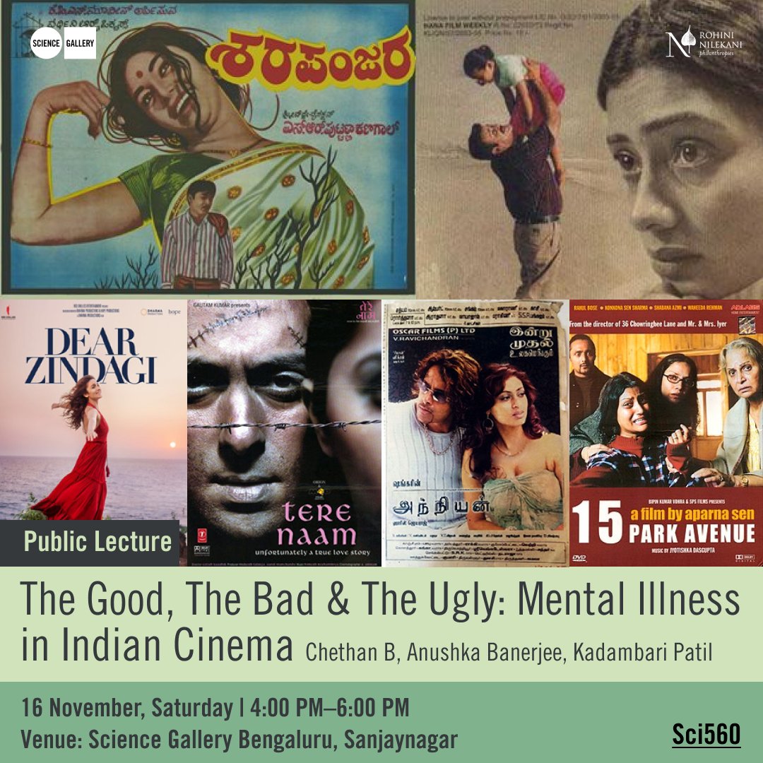 Rohini Nilekani Centre for Brain and Mind-NIMHANS (@cbmnimhans) on Twitter photo Join us today for a discussion on the representation of mental illness in Indian cinema with <a href="/drchethanrajb/">Dr Chethan Raj</a>, <a href="/anoooshka_/">Anushka Banerjee</a> and <a href="/kad_leidoscope/">Kadambari Patil</a> at 4 PM, <a href="/SciGalleryBlr/">Science Gallery Bengaluru</a> 🎬 Join us today for a discussion on the representation of mental illness in Indian cinema with <a href="/drchethanrajb/">Dr Chethan Raj</a>, <a href="/anoooshka_/">Anushka Banerjee</a> and <a href="/kad_leidoscope/">Kadambari Patil</a> at 4 PM, <a href="/SciGalleryBlr/">Science Gallery Bengaluru</a> 🎬