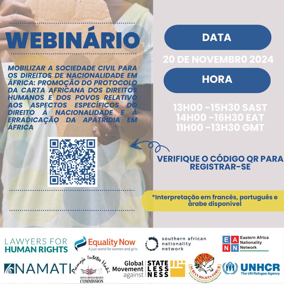 NubianRights's tweet photo. Join us for a webinar organized by civil societies from East & Southern Africa to discuss the AU Protocol to Eradicate Statelessness in Africa. Let’s collaborate for lasting solutions. #EndStatelessness #AUProtocol
@_AfricanUnion
@institute_si https://t.co/3tIqM9BLon