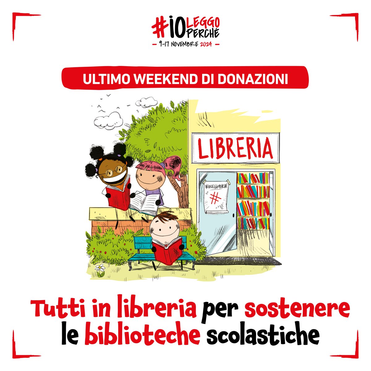 Che l’ultimo weekend di #ioleggoperché abbia inizio💥

Oggi e domani sono gli ultimi due giorni utili per donare un libro a una scuola e sostenere le biblioteche scolastiche di tutta Italia.

Ci siete? Ci vediamo in libreria! 🙌

#IlFuturoIniziaConUnLibro