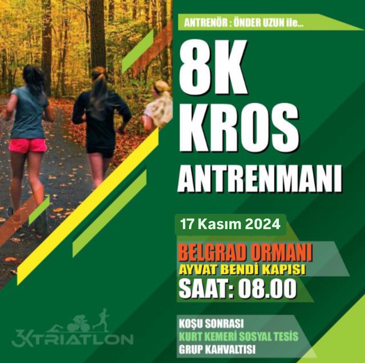 Sonbahar sanattır diğerleri mevsim. 
Yarın sabah Avcılar’ın sporcuları olarak koşu yapmak için Belgrad Ormanı’nın derinliklerine gideceğiz. 

Ulaşımı kendi imkanlarımızla sağlıyoruz. Etkinliğimiz tamamen sağlık amaçlıdır , ücretsizdir..! 

0532 343 38 82 Önder Uzun