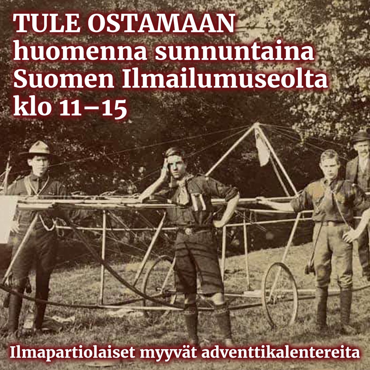 Ilmapartiolaiset ovat huomenna sunnuntaina klo 11–15 myymässä partiolaisten adventtikalentereita Suomen Ilmailumuseolla Vantaan Aviapoliksessa.

Myös verkkokauppa palvelee väsymättä: adventtikalenteri.fi/osta/lippukunt…

#ilmapartio #partioscout #adventtikalenteri #ilmailumuseo