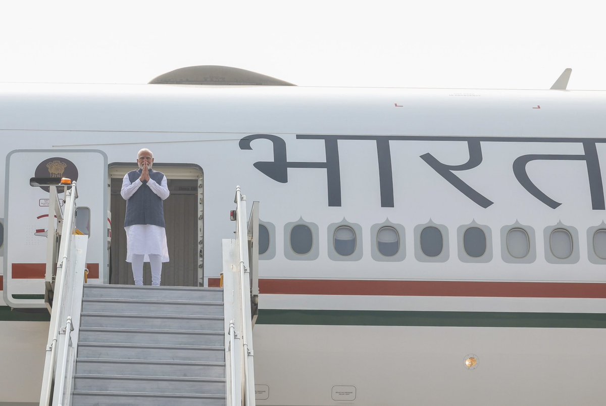 PMOIndia's tweet photo. PM @narendramodi emplanes for three-nation visit to Nigeria, Brazil and Guyana. https://t.co/v1cCMFQHDG