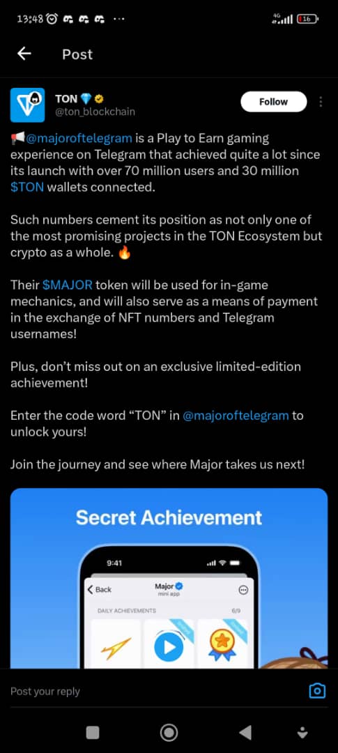 RevMagba's tweet photo. Read this. If you have not joined Major or you didn't think it was necessary. This should be enough to convince you, please follow this link to join 

https://t.co/OoIatvBY3g

👑 Join me Major game &amp;earn $MAJOR token!
⭐️ 750 rating bonus for you.
⭐️ 1000 rating bonus for Premium. https://t.co/Hh1y1LnPxT