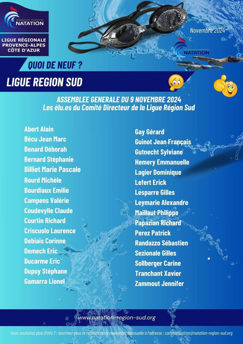 NatationSud's tweet photo. Félicitations aux 32 élus qui composent le nouveau comité directeur 2024-2028 de notre ligue. https://t.co/S4RsfVQ2l9
