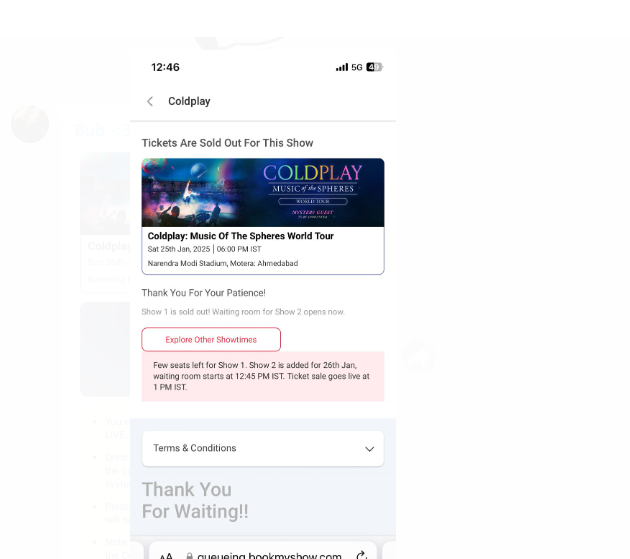 ChitanshiS's tweet photo. Unlucky for the fourth time????? This is how it went for the 25thjan. At the same time black market tickets sale in India has gone 6x times up. #BookMyShow get ur shit algorithm together fr 🙄🫤  #Coldplayindia #coldplayahmedabad #Coldplay https://t.co/Pfcb9eObsr
