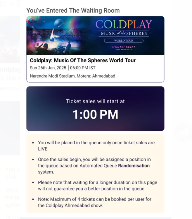 ChitanshiS's tweet photo. Unlucky for the fourth time????? This is how it went for the 25thjan. At the same time black market tickets sale in India has gone 6x times up. #BookMyShow get ur shit algorithm together fr 🙄🫤  #Coldplayindia #coldplayahmedabad #Coldplay https://t.co/Pfcb9eObsr