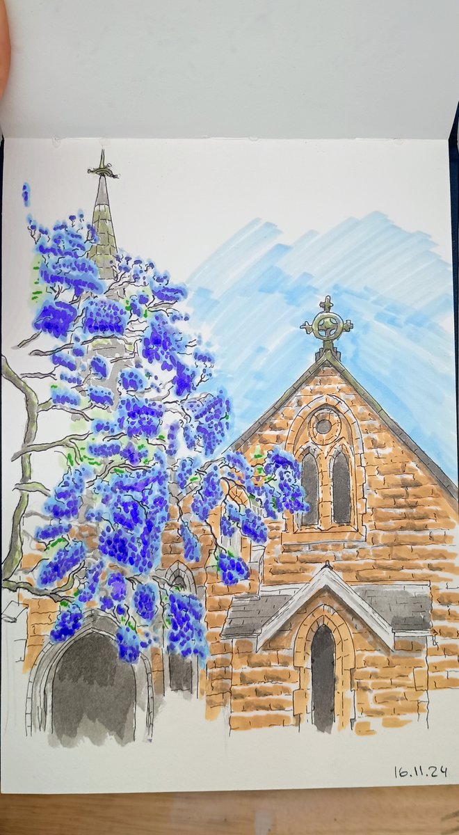soswow's tweet photo. This month's urban sketching result. just under 2 hours. https://t.co/nSBrVPilbn