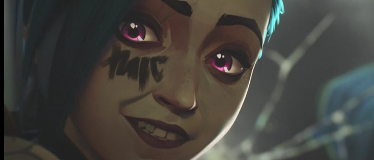pitfightervi's tweet photo. NOT JINX WRITING HER OWN NAME ON HER CHEEK COPING VI'S TATTOO STOPP I LOVE HER #ARCANE https://t.co/IffcNmz4Cg