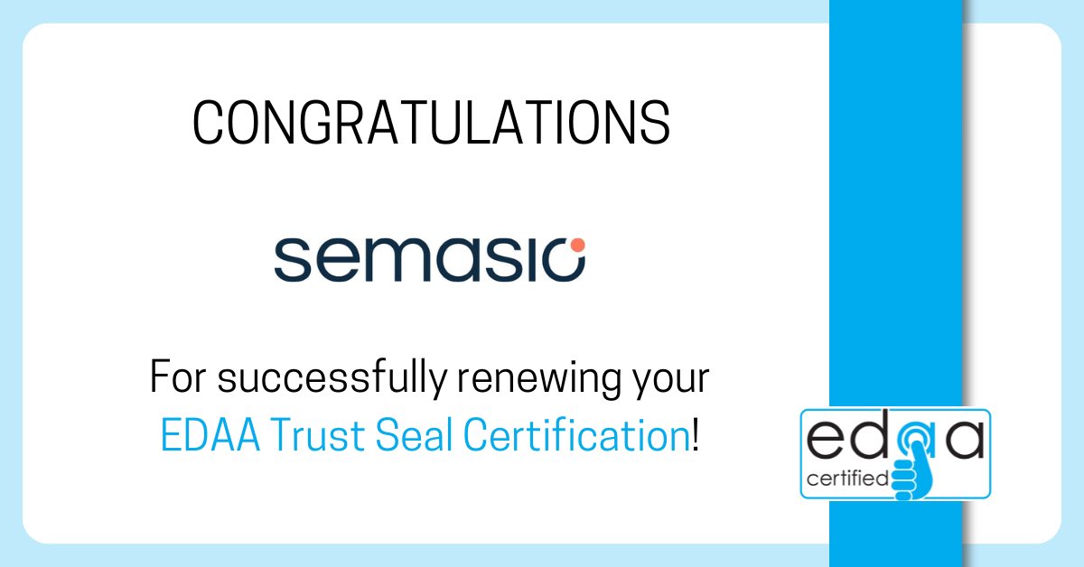 👏 Huge congratulations to <a href="/Semasio_Global/">Semasio</a> for renewing the EDAA Trust Seal! 🌟 Your commitment to upholding the highest standards in data-driven advertising sets an inspiring example for the industry. 🙏 Well done!