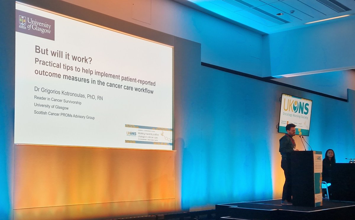 Off we go for Day 2 of #UKONS24 
<a href="/nursGK704/">Grig Kotronoulas</a> starts the programme for today with a session on PROMS. Provides an excellent introduction to the principles and use  of patient reported outcome measures. <a href="/UKONSmember/">UKONS</a> <a href="/CancerLead/">UK Lead Cancer Nurses</a> <a href="/macmillancancer/">Macmillan Cancer Support</a>
