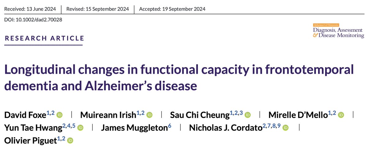 Frontier at Brain & Mind Centre (@frontier_usyd) on Twitter photo New paper by David Foxe and colleagues which investigated the longitudinal functional changes in FTD, PPA, and AD.
Watch the summary video here: youtu.be/Bfg8jgmhbxo?si…
Read the paper here: doi.org/10.1002/dad2.7…
<a href="/alzdemjournals/">Alzheimer's & Dementia Journals</a> <a href="/BrainMind_Usyd/">Brain & Mind Centre</a> #endFTD New paper by David Foxe and colleagues which investigated the longitudinal functional changes in FTD, PPA, and AD.
Watch the summary video here: youtu.be/Bfg8jgmhbxo?si…
Read the paper here: doi.org/10.1002/dad2.7…
<a href="/alzdemjournals/">Alzheimer's & Dementia Journals</a> <a href="/BrainMind_Usyd/">Brain & Mind Centre</a> #endFTD