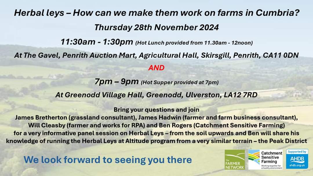 Karl Pendlebury (@karl_p327) on Twitter photo Book your place now
It will be a great meeting on #Herbal #Leys with a fabulous speaker lineup
James Bretherton
James Hadwin
Will Cleasby
Ben Rogers
Book here for Penrith
ahdb.org.uk/events/penrith…
Greenodd
ahdb.org.uk/events/ulverst…
@farmernetwork1 <a href="/NECumbria/">Natural England Cumbria</a>
<a href="/AHDB_BeefLamb/">AHDB Beef & Lamb</a> Book your place now
It will be a great meeting on #Herbal #Leys with a fabulous speaker lineup
James Bretherton
James Hadwin
Will Cleasby
Ben Rogers
Book here for Penrith
ahdb.org.uk/events/penrith…
Greenodd
ahdb.org.uk/events/ulverst…
@farmernetwork1 <a href="/NECumbria/">Natural England Cumbria</a>
<a href="/AHDB_BeefLamb/">AHDB Beef & Lamb</a>