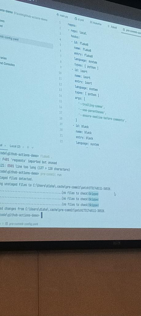 SusmitPy's tweet image. Exploring linting python code using flake, black, pre-commit via makefiles and using it in GitHub Actions
at Streamlining Python Code Reviews on GitHub by @gandhi_dishant at Git Together Mumbai #GitHubCommunity #GitHubIndia #Nov24MTP #GitTogetherMum #python #github #codereview