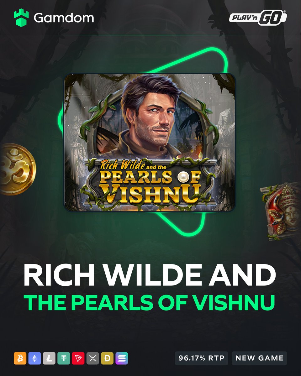 gamdom's tweet photo. 💎New Game: Rich Wilde and the Pearls of Vishnu by Play'n GO! 💎

Join Rich Wilde on a journey through India in search of the legendary Pearls of Vishnu! 🕉️

Win up to 2,000x of your bet! 🌏

-💚 + 🔁 + Tag a friend + Drop your user ID for a shot at FREE spins! 🎰

🔗https://t.co/SNWKPWErRN