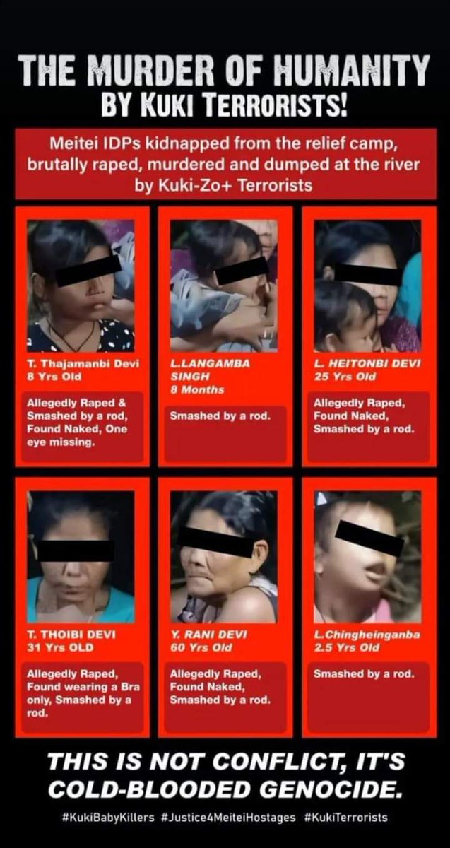 Khuraijam437's tweet photo. This is the work of kuki whom the GOI support #KukiTerrorists BRUTALLY MURDERED babies, children and defenseless Meitei women. 
#KukiBabyKillers
#Justice4MeiteiHostages https://t.co/zC3XkuzseJ