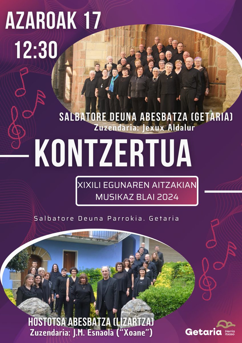Bihar Getarian Lizartzako Hostotsa abesbatzaren emanaldia izango da.
Animatu !