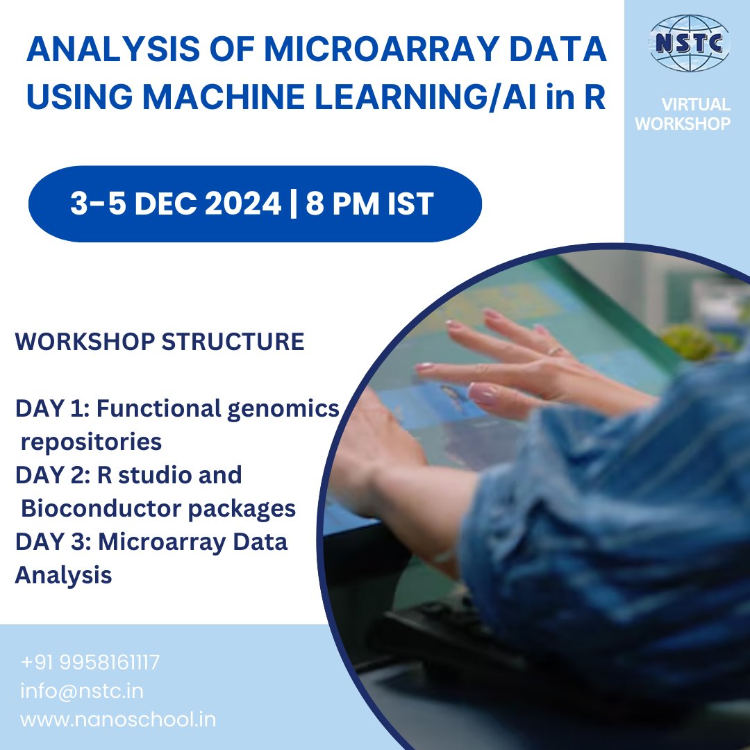 ITBreakCom's tweet image. Analysis of Microarray Data Using Machine Learning/AI in R
Date: Dec 3-5, 2024
Time: 8:00 PM IST
Mode: Online (Google Meet)
Register now: nanoschool.in/enroll-me/?pid…
Know more: nanoschool.in/biotechnology/…
#MicroarrayAnalysis #MachineLearningInR #AIForBioinformatics #DataScience