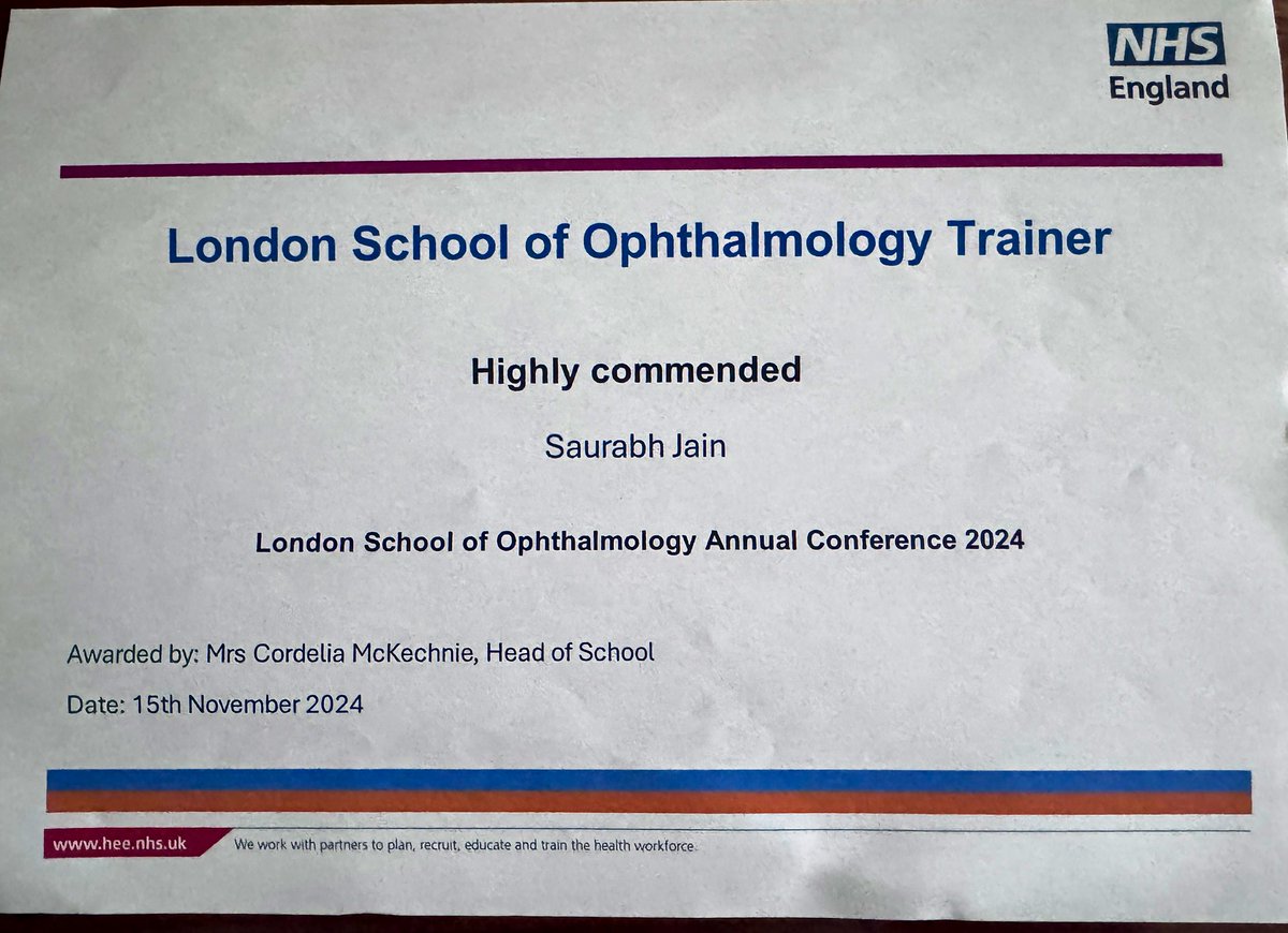 ProfSJain's tweet photo. Very proud ( and grateful) to have received this from the London School of Ophthalmology, especially as it is nominated for by trainees https://t.co/yVLgYS6Yaj