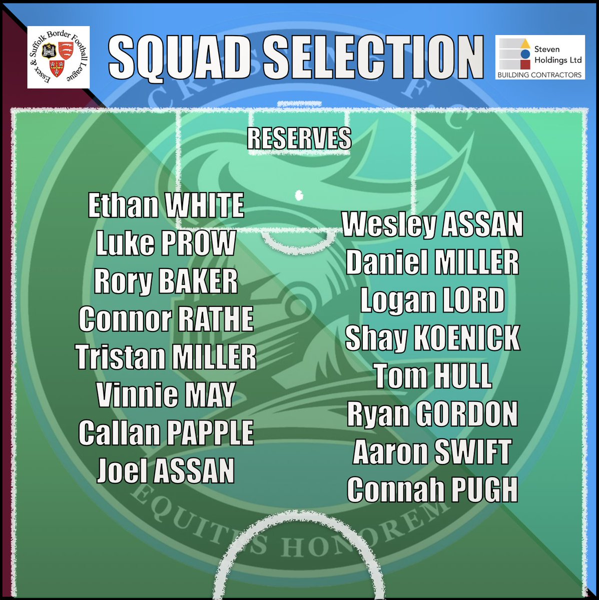 CressingFC's tweet image. Match Day!💥

Cressing FC Reserves are on the road as they head to Elmstead Market First in the FA County Cup. Earlier kickoff time today!

Check out the team selection!

KO – 13:30🕜

Hope to see you there! ⚽️

📸 @jakedaleyphotography

#CressingFC
#StevenHoldingsLTD
#UTC