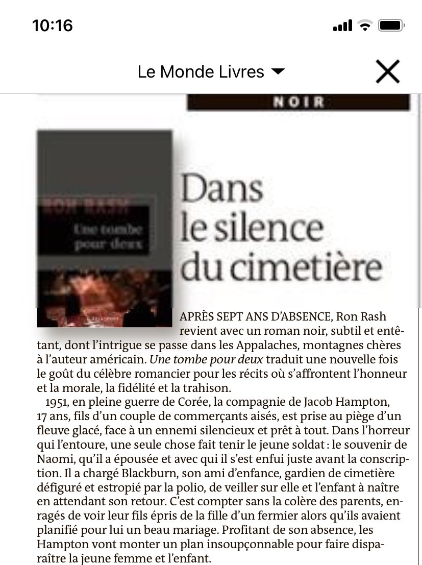 Le nouveau roman noir de Ron Rash, « Une tombe pour deux », met en scène le récit d’un amour shakespearien dans les montagnes des Appalaches. Une histoire de lutte de classe ou s’affrontent l’honneur et la morale, la fidélité et la trahison. <a href="/Gallimard/">Gallimard</a> <a href="/MondedesLivres/">Le Monde des livres</a>