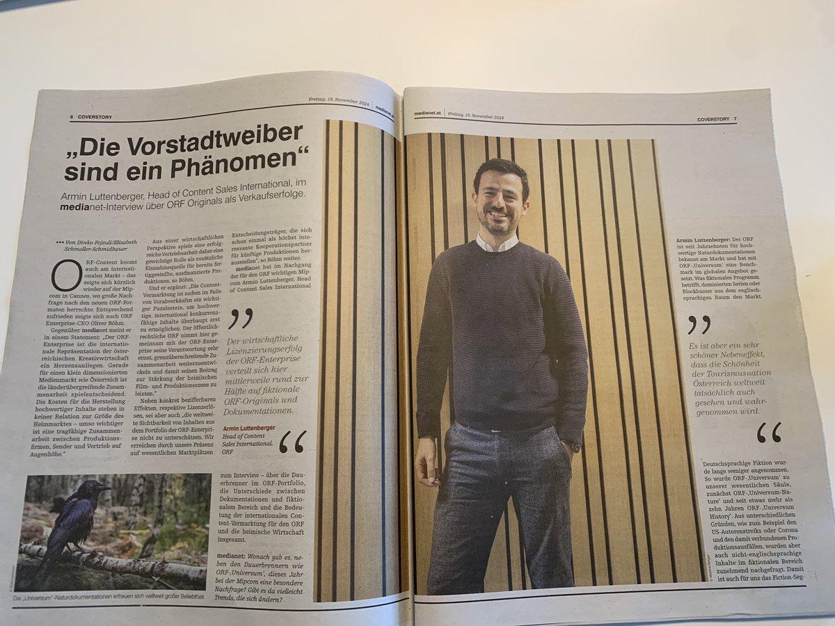 Der #ORF produziert Content nicht nur für heimischen Markt. 
Ob SoKo Kitzbühel, Vorstadtweiber oder die Universum-Reihe sind ein weltweiter Verkaufserfolg. 
Darüber spricht Armin Luttenberger, Head of Dales International, im Großen medianet-Interview. 

medianet.at/news/marketing…