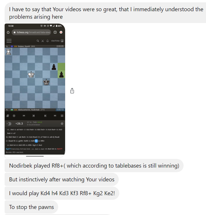 My friend Stanislaw has watched a bit of my forthcoming course for <a href="/chessable/">Chessable</a> based on my book CONCEPTUAL ROOK ENDGAMES. It is a much more accessible than the book.