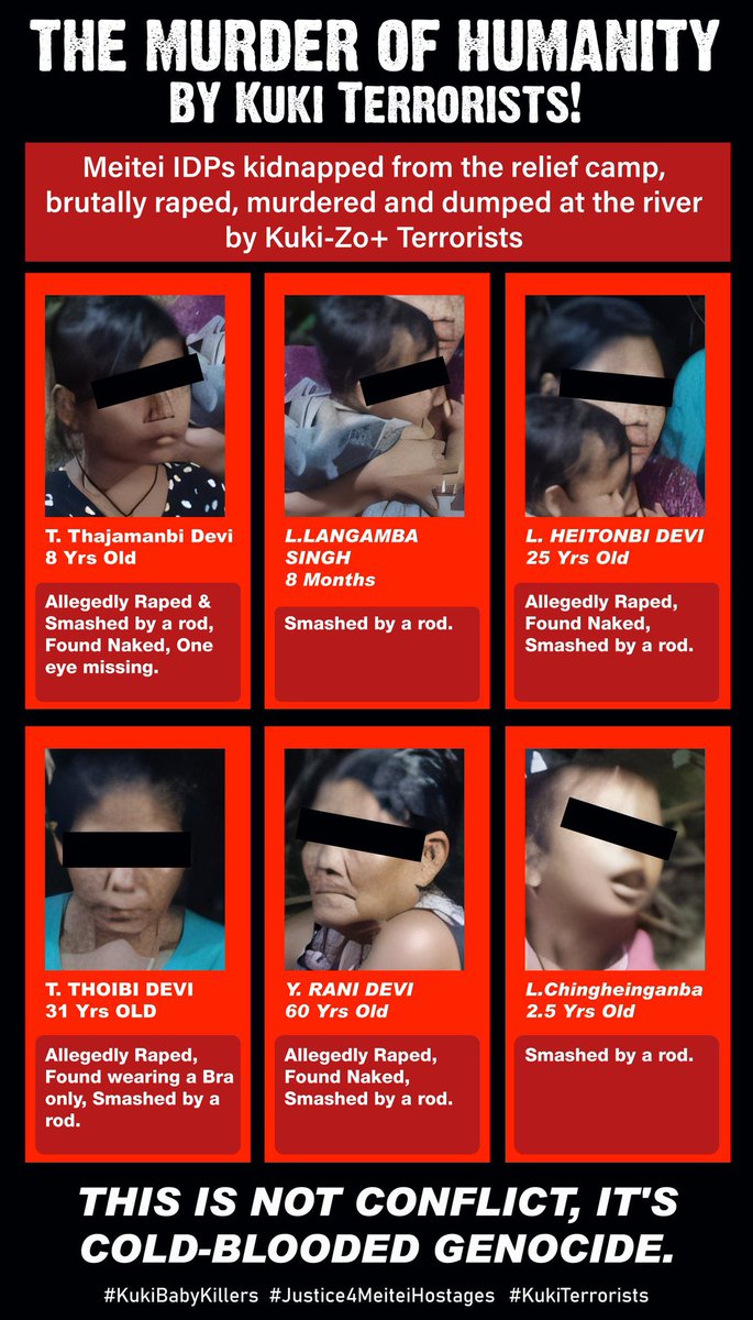 #KukiNarcoTerrorism 

How on earth a human can do such acts, What form of human is this Kuki-Zo-Hmar community? Are they subhumans?

The complete silence of the Kuki woman’s community on such atrocity speak volume, exposed their hypocrisy on the woman and child rights.

#Shame