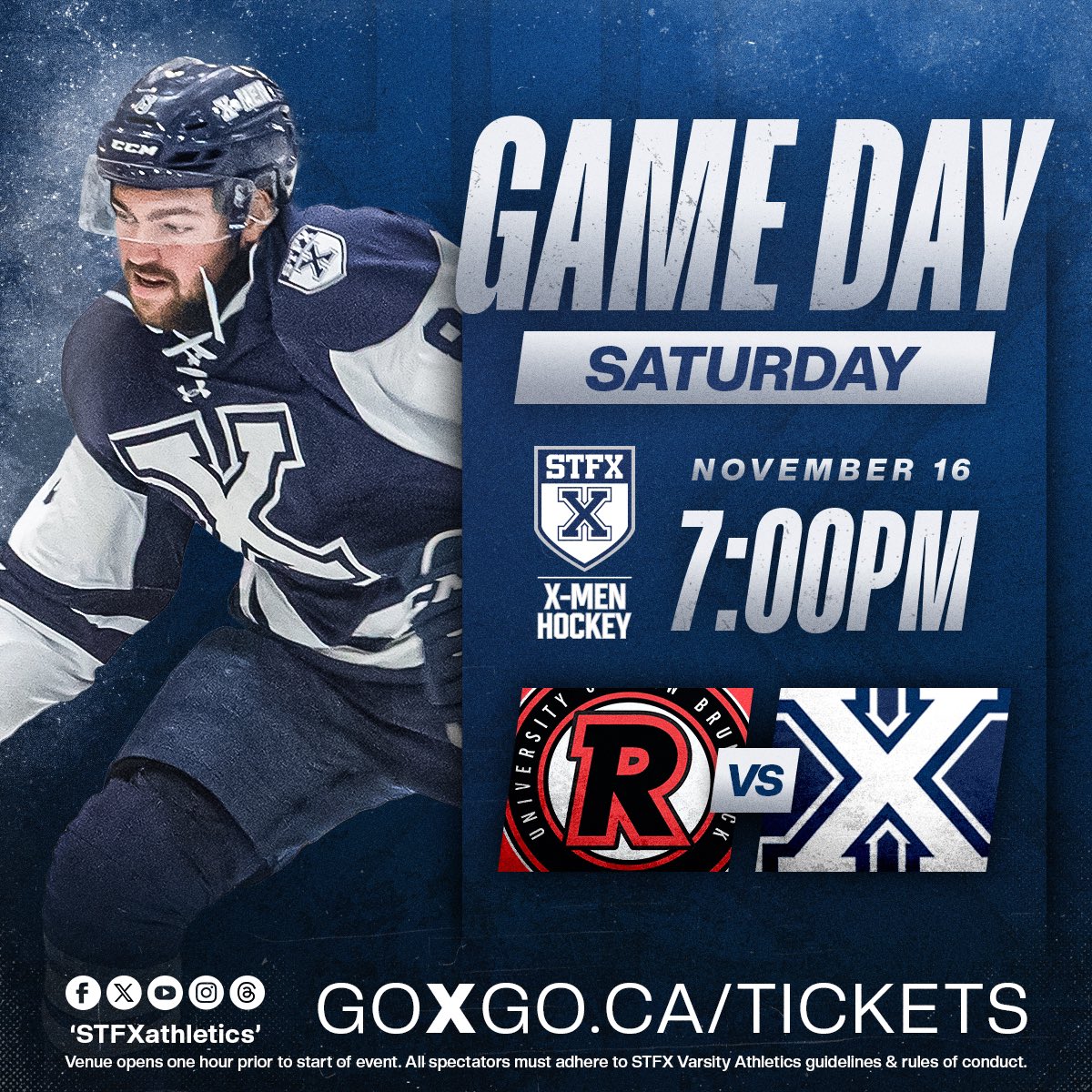 X-Men Hockey is back!

Cheer on the X-Men in night two this weekend as they host the REDS! Tickets for the 7pm puck drop are available at goxgo.ca/tickets and the first 250 STFX students receive a ticket at the box office #goxgo