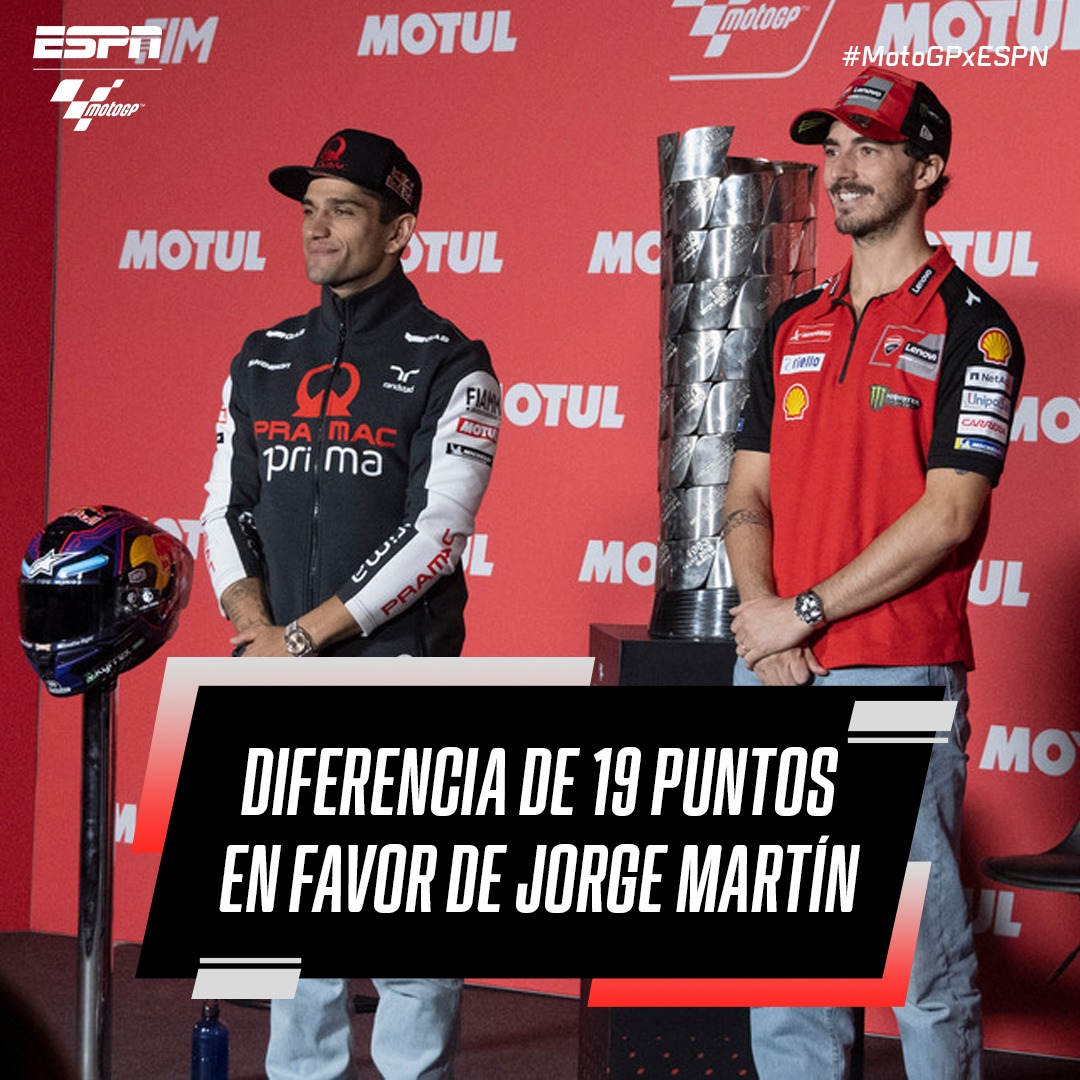 MotoGP_ESPN's tweet image. Quedan 25 puntos en juego y a Jorge #Martín le basta con salir noveno este domingo para ser campeón de #MotoGP. 

#TheRematch #VamosJorge #SolidarityGP