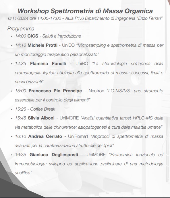 PTA_Lab's tweet image. @Michele_Protti  @PTA_Lab with a lecture on #Microsampling and #MassSpectrometry within a themed workshop hosted by #CIGS @UNIMORE_univ. Well done! 👏
@Laura_Mercolini