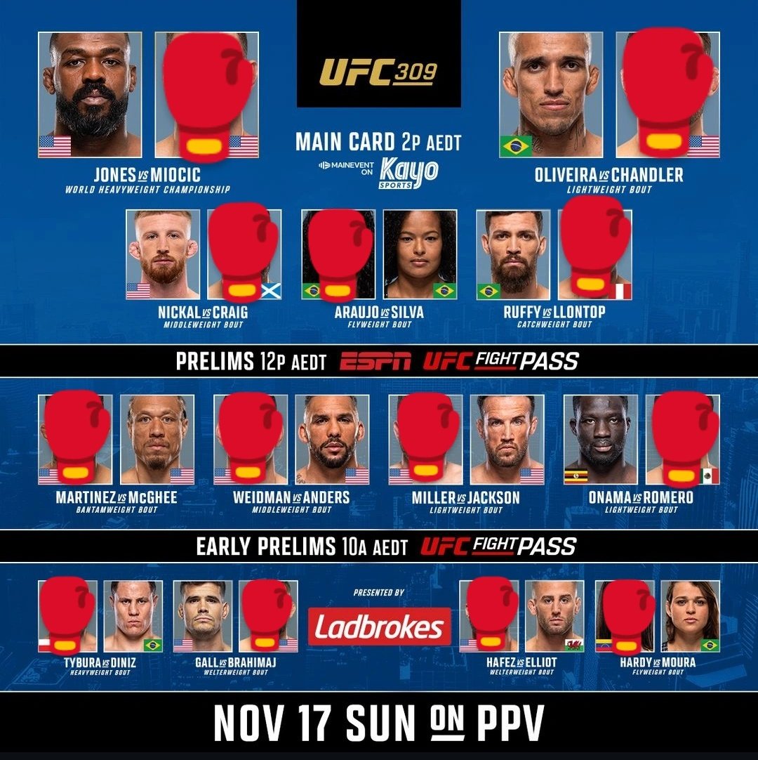 #UFC309 Full Card Picks