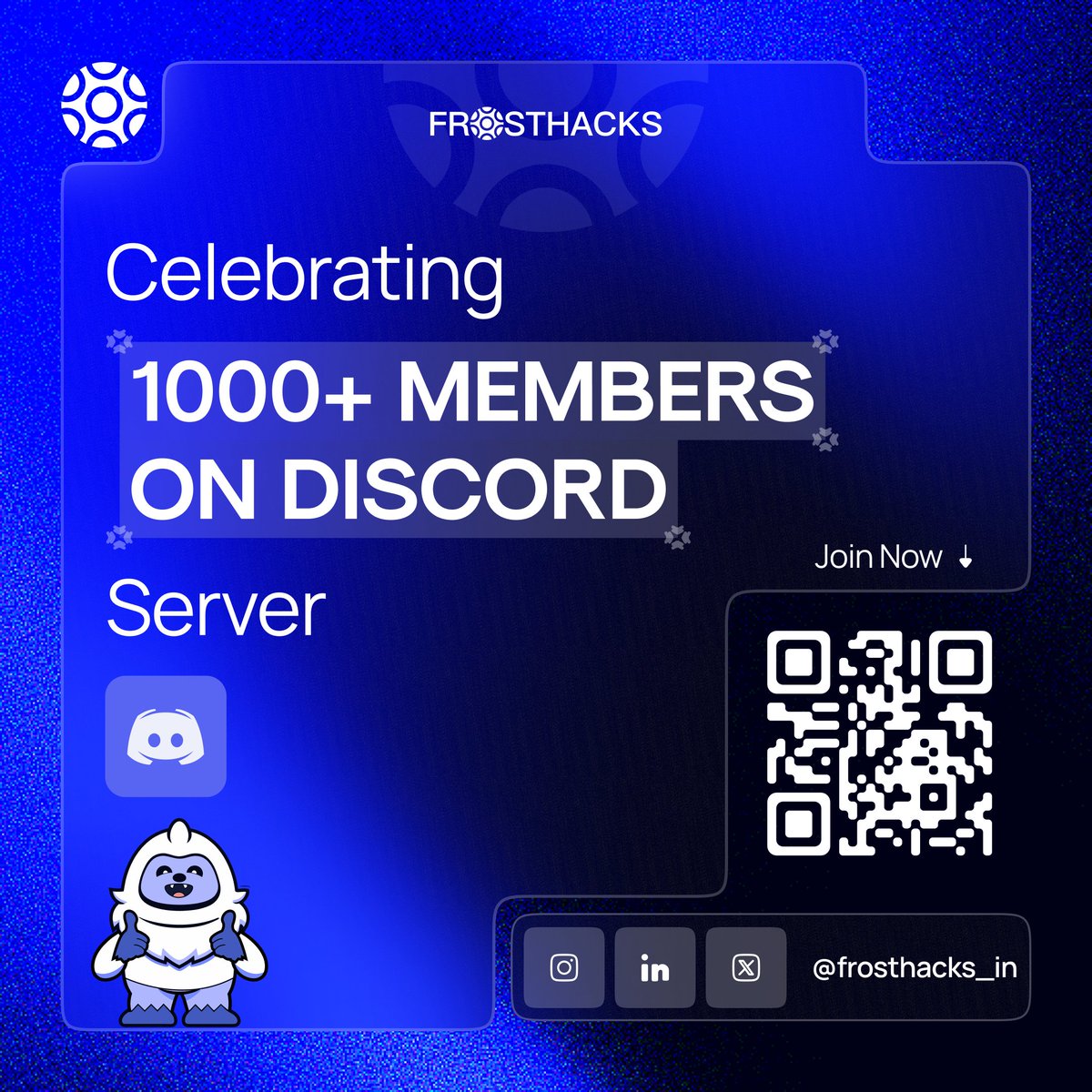 frosthacks_in's tweet photo. 🎉 We hit 1K #Discord members!🎉

A big THANK YOU to every single one of you for joining us on this amazing journey🚀

Your enthusiasm, creativity, and energy make #FrostHacks a community💙

As we gear up for the 36-hour #hackathon from Jan 10-12, let’s keep the ideas flowing🧑‍💻✨ https://t.co/VDzG2fqXsi