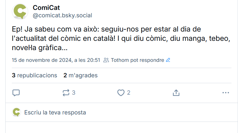 comicat's tweet photo. Us informem que ens podeu trobar al conegut Cel Blau. Ja ens anirem situant en aquest nova xarxa! Moltes gràcies i ens hi veiem!!! #ComiCat https://t.co/sqnxjz3vIs