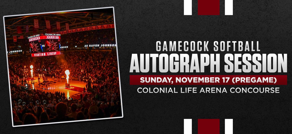 If you're coming out to <a href="/CLAmktg/">Colonial Life Arena</a> on Sunday for <a href="/GamecockWBB/">South Carolina Women's Basketball</a>… get there early! I'll be signing autographs with some of my <a href="/GamecockSoftbll/">South Carolina Softball</a> teammates pregame! 

If you don't have your tickets yet, there's still time to get yours: 

ticketmaster.com/artist/849555?…