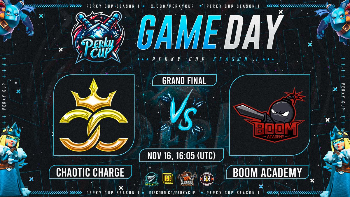 Perky Cup (@perkycup) on Twitter photo • 💥┆〘 GRAND FINAL 〙┆💥 •
➥ Today! with active cam✨
⚔️ CHAOTIC CHARGE 🆚  BOOM ACADEMY
🕘 16:00 UTC | 17:00🇪🇸 | 10:00🇲🇽
🔴Streamers:
▸ Twitch.tv/emigamer_sv
▸ Twitch.tv/clashwithmrmil…
▸ Twitch.tv/officialsirdex
▸ YouTube.com/Geka1525
▸ #Thales 
#GoPerkyCup🔥 • 💥┆〘 GRAND FINAL 〙┆💥 •
➥ Today! with active cam✨
⚔️ CHAOTIC CHARGE 🆚  BOOM ACADEMY
🕘 16:00 UTC | 17:00🇪🇸 | 10:00🇲🇽
🔴Streamers:
▸ Twitch.tv/emigamer_sv
▸ Twitch.tv/clashwithmrmil…
▸ Twitch.tv/officialsirdex
▸ YouTube.com/Geka1525
▸ #Thales 
#GoPerkyCup🔥