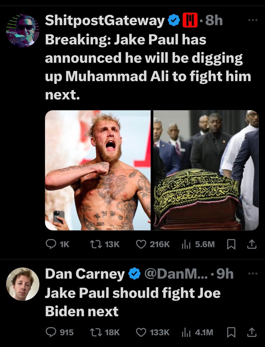 chieftwitfan1's tweet photo. @jakepaul Haha. 
Maybe call out someone who’s actually not retired. 
Or don’t.  
The memes are fire! https://t.co/vgOI1GjuMJ