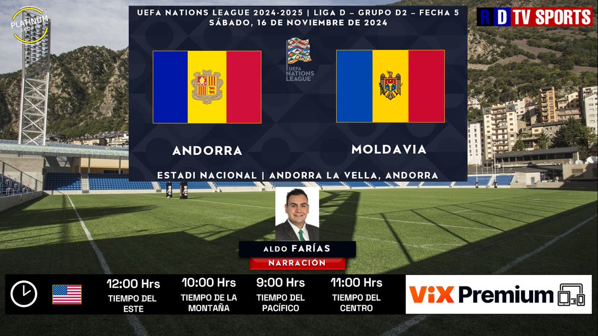 ramonovic09's tweet photo. #UEFANationsLeague 2024-2025 #Fecha5 | 🇦🇩 #Andorra 🆚 #Moldavia🇲🇩
🗓️ Hoy
🇺🇸⏰ 12:00 Hrs ET, 9:00 Hrs PT
📱💻 @VIX Premium
🎤 @AldoFariasGzz
🤳🏼 #FutbolEnViX #ANDMDA https://t.co/5JoC0csVow